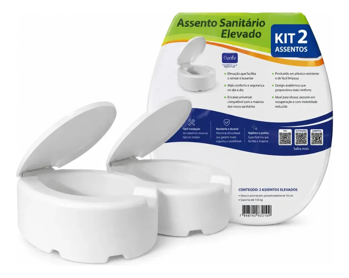 Kit 2 Assentos Sanitários Elevados 13cm Oval Branco Cipla