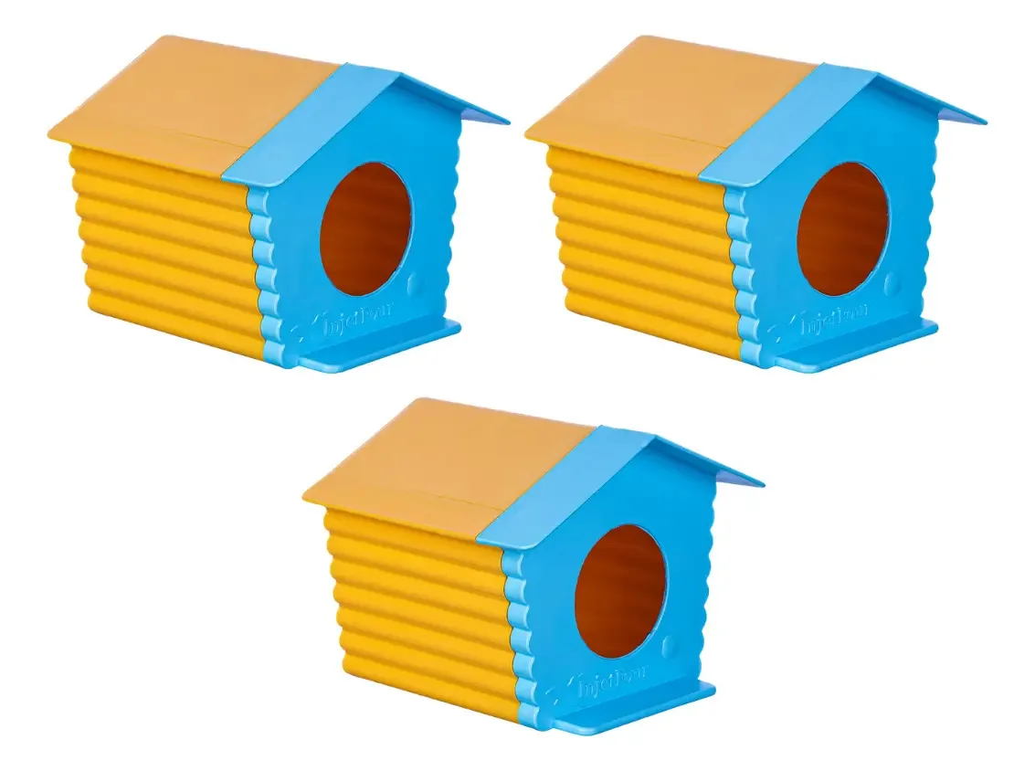 Kit de 3 Casinhas para Hamster e Roedores Amarelo e Azul Injetfour