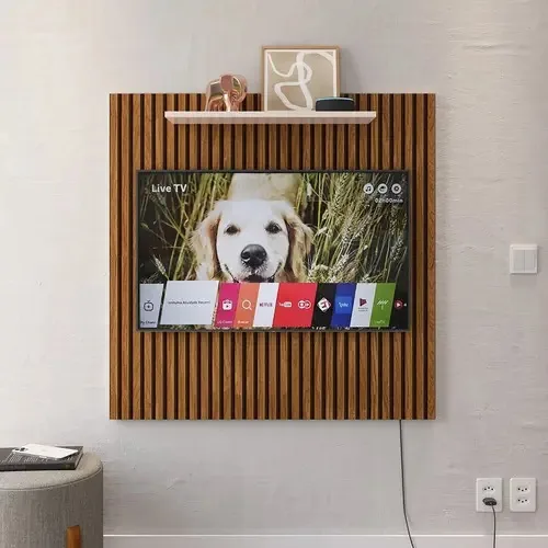 Painel Para Tv Com Prateleira Para Tv De 32 Polegadas Cor Ripado/off White