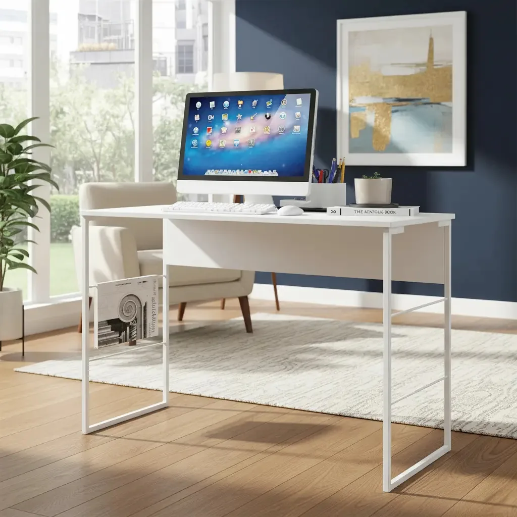 Mesa Industrial Para Escritório E Quarto Para Computador Pc Cor Branco