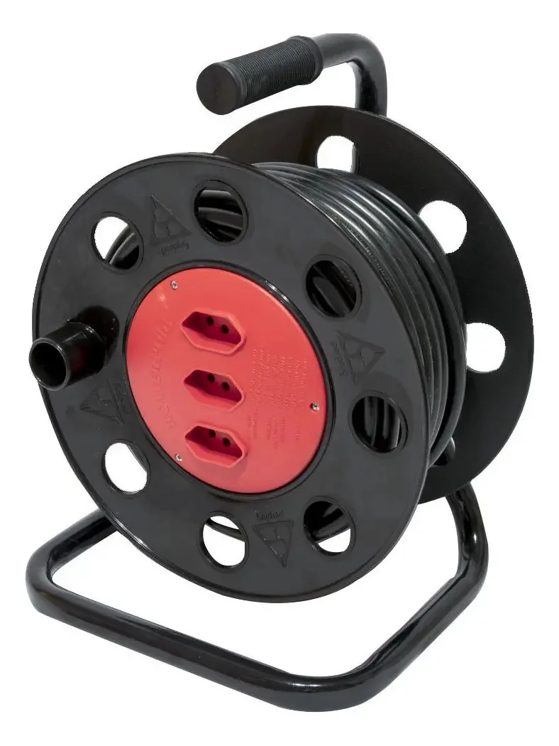 Carretel Extensão Elétrica 20a 3 Tomada C/ 20m Cabo Pp 3x2,5 Cor Preto