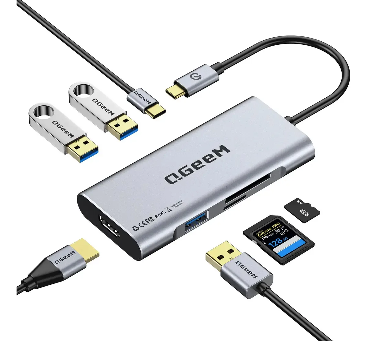 Hub Usb- C Qgeem M7vc01 - 7 Portas Usb-c 10 Gbps