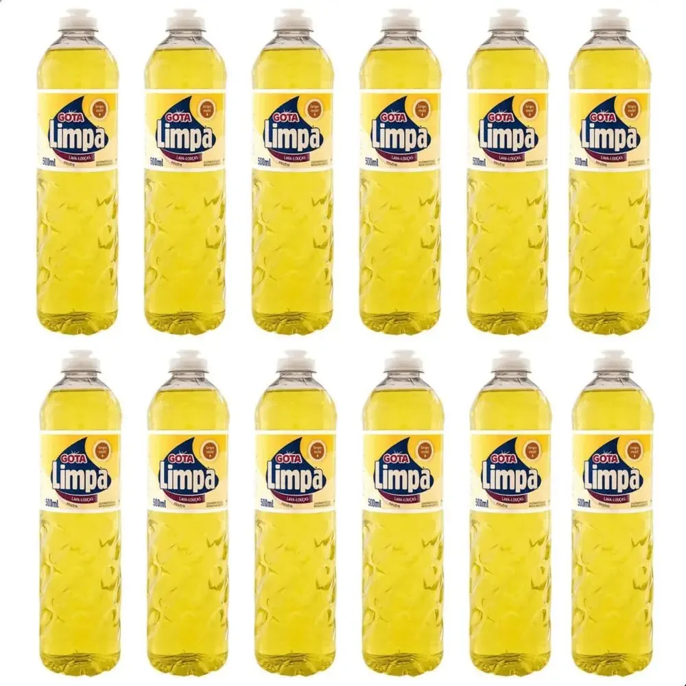 Detergente Lava Louças Neutro 500ml Gota Limpa Com 12 Und