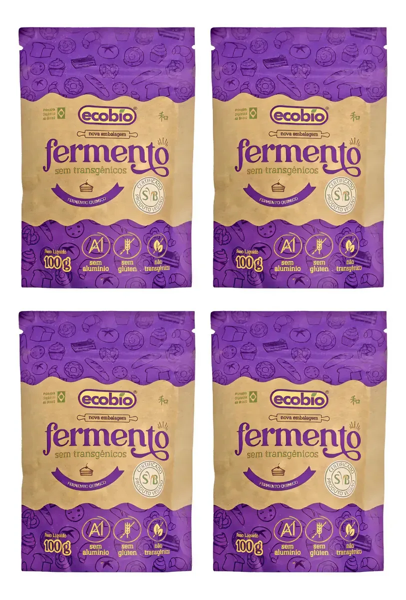 Kit 4 Fermento Químico Ecobio Não Transgênico Sem Alumínio