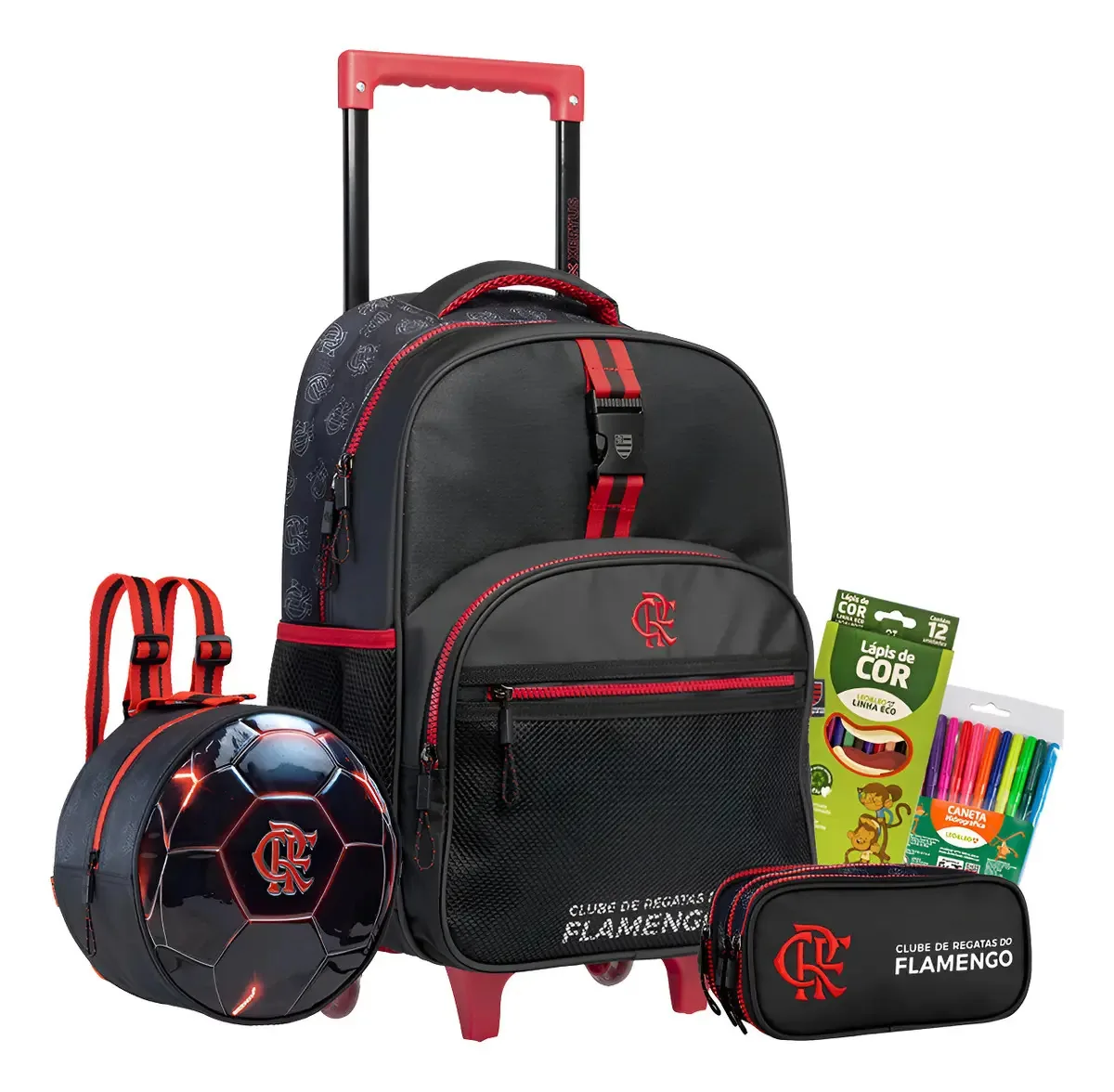 Kit Mochila Rodinha Licenciada Flamengo +lancheira + Estojo
