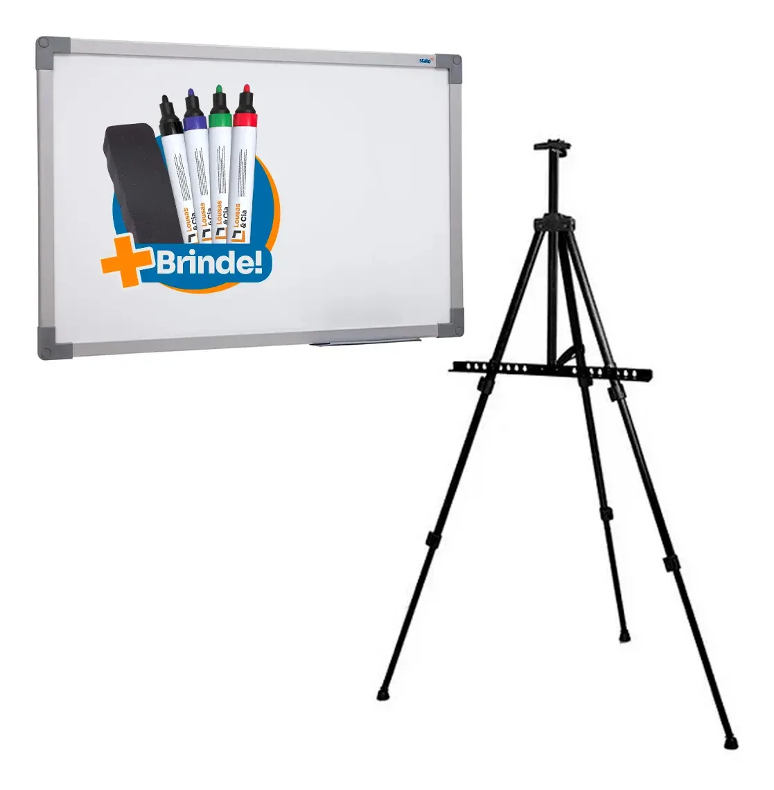 Cavalete Tripé Stalo Aço Dobrável Quadro Branco 90x60cm + Canetas