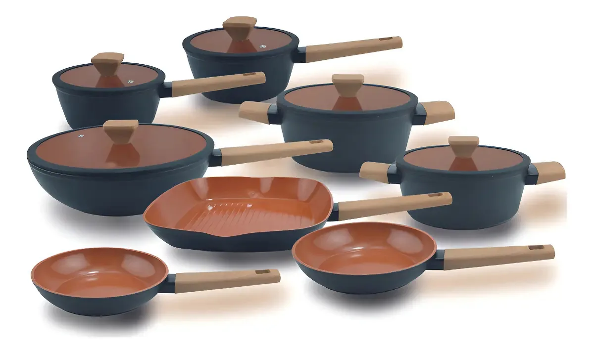 Jogo Panelas Serve No Fogão Indução Ou Gás Cerâmico 8 Peças Cor Preto