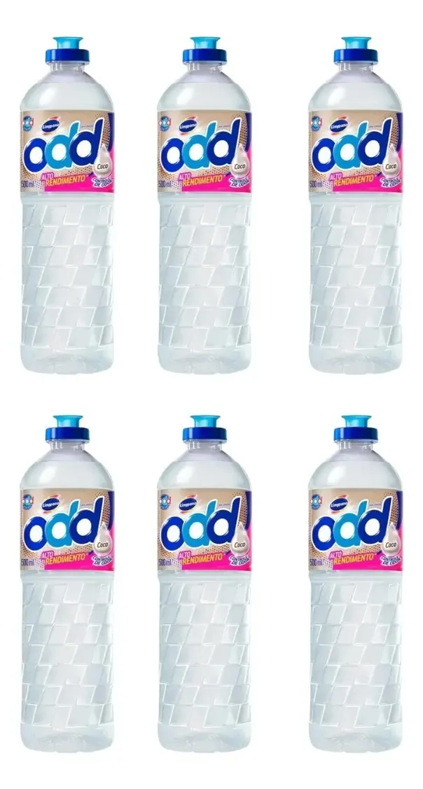 6 Unid. Detergente Lava Louças Odd 500ml Coco Limppano