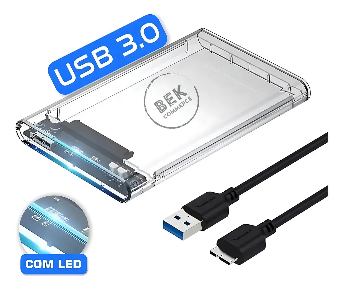 BekCommerce Case Transparente HD/SSD 2.5'' USB 3.0 Compatível Notebook PC PS4