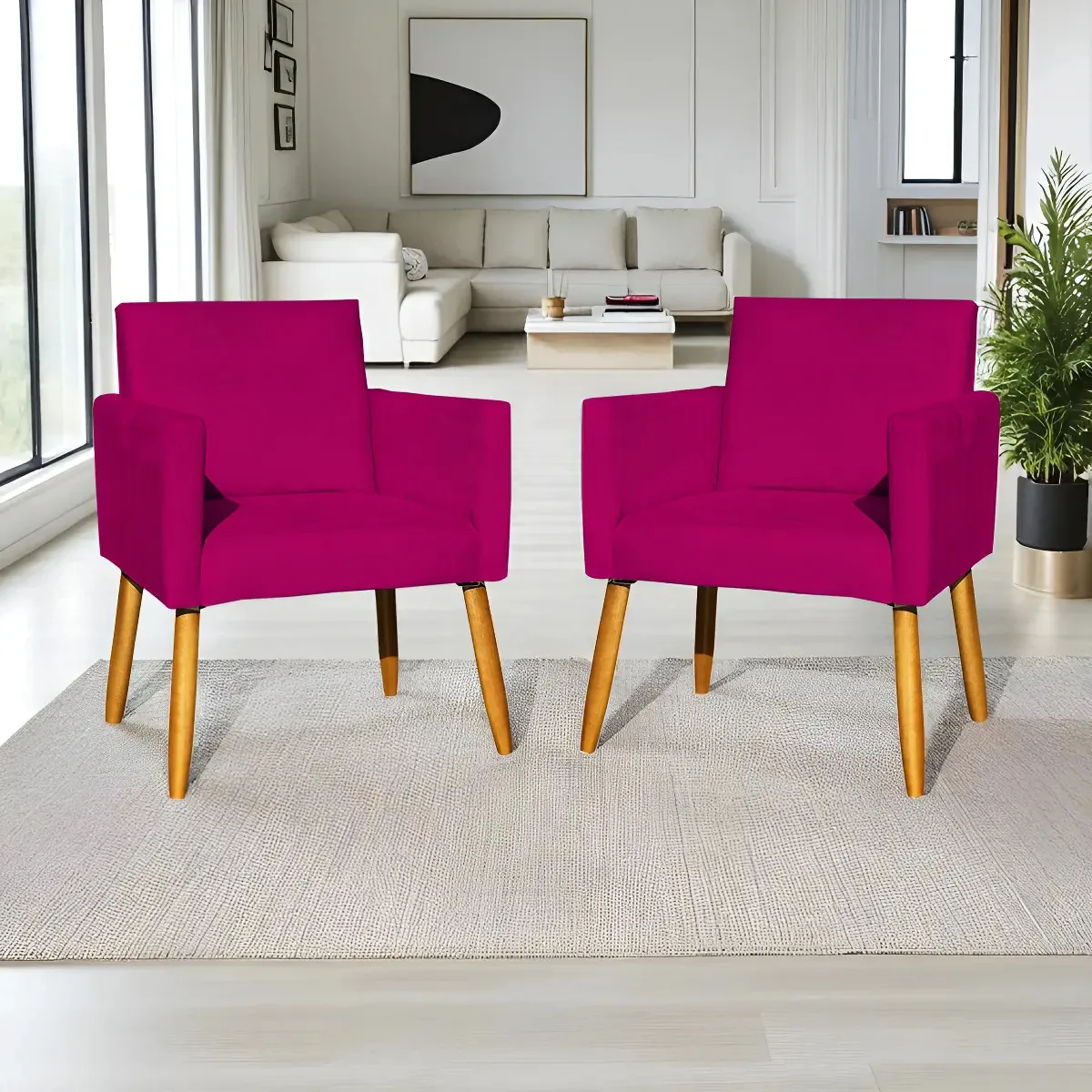 Kit 2 Poltronas Para Sala Recepção Consultório Nina Suede Pink