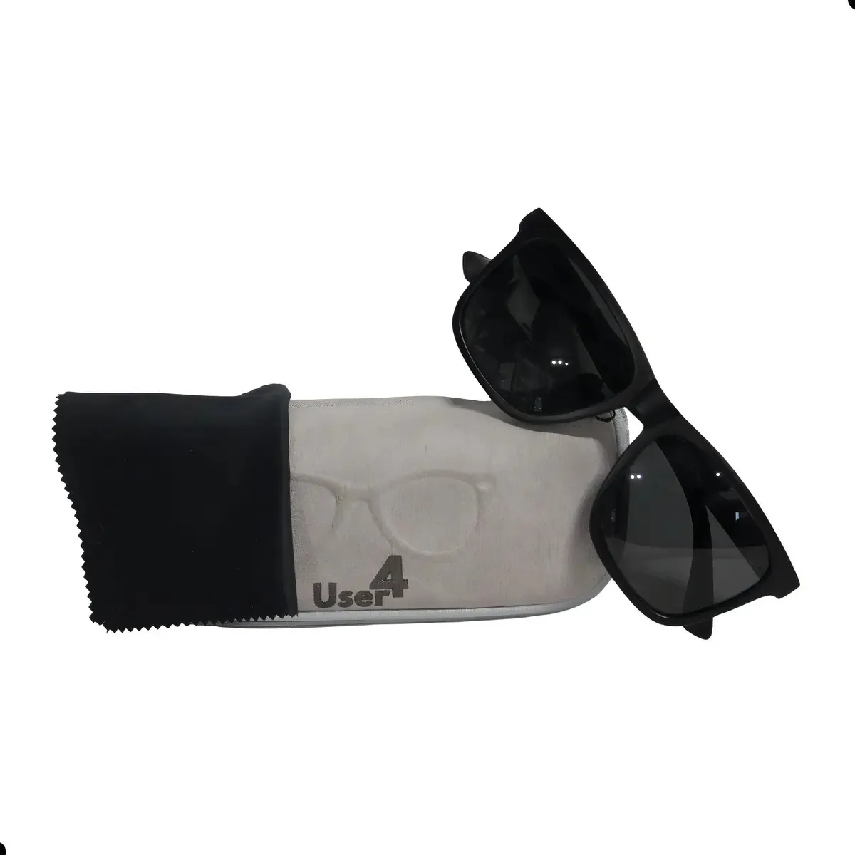 Óculos Pesca Polarizado Use4 Proteção Solar Armação Preto Fosco Haste Detalhe Cinza Escuro Lente Cinza Uv400 + Case De Proteção E Flanela De Limpeza