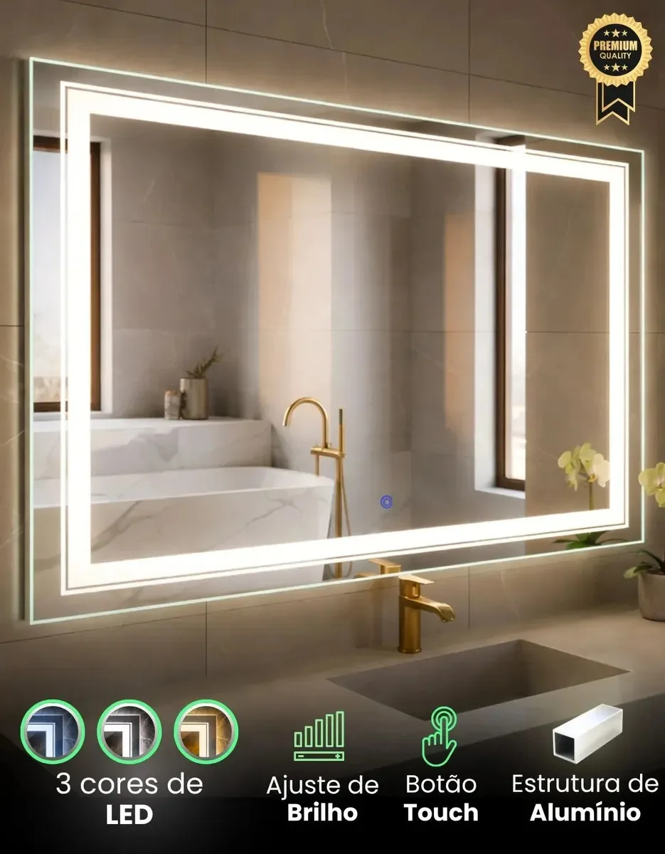 Espelho Led Retangular Grande Para Banheiro 1,40 X 0,90cm