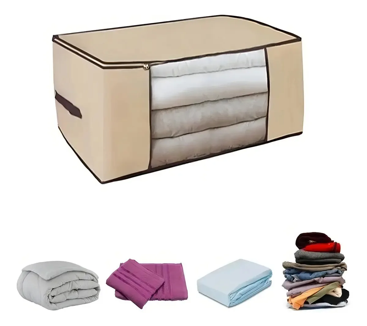 1 Caixas Organizadoras Guarda Roupa Edredom Cobertor Cor Cinza