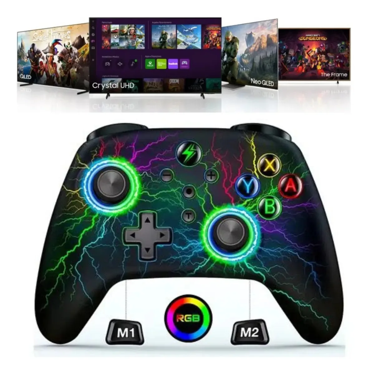 Controle Para Tv Samsung Xbox Gaming Hub Geforce Now Crystal Game Pass Joystick Bluetooth Preto Rgb Digital Informática