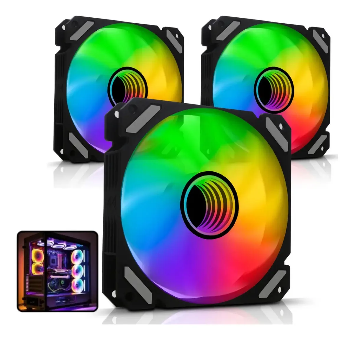 Kit 3 Fans Cooler Rgb 120mm Ultra Silencioso Ventoinha Gabinete Pc Gamer Led Digital Informática