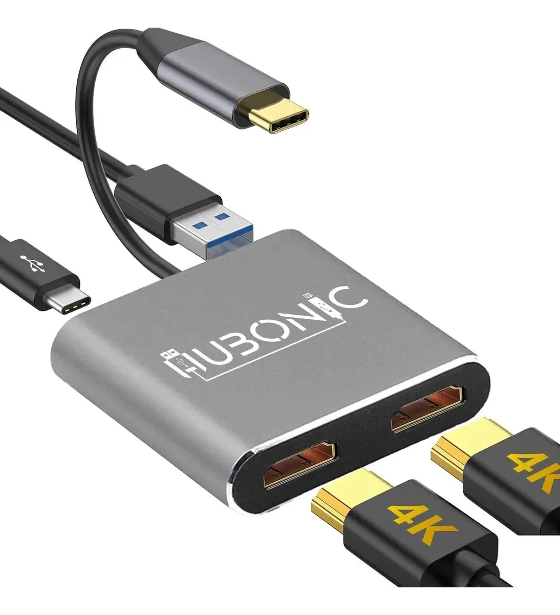 Adaptador Usb C Para 2 Hdmi Thunderbolt 4k 60hz Duplo1080p Cor Prateado