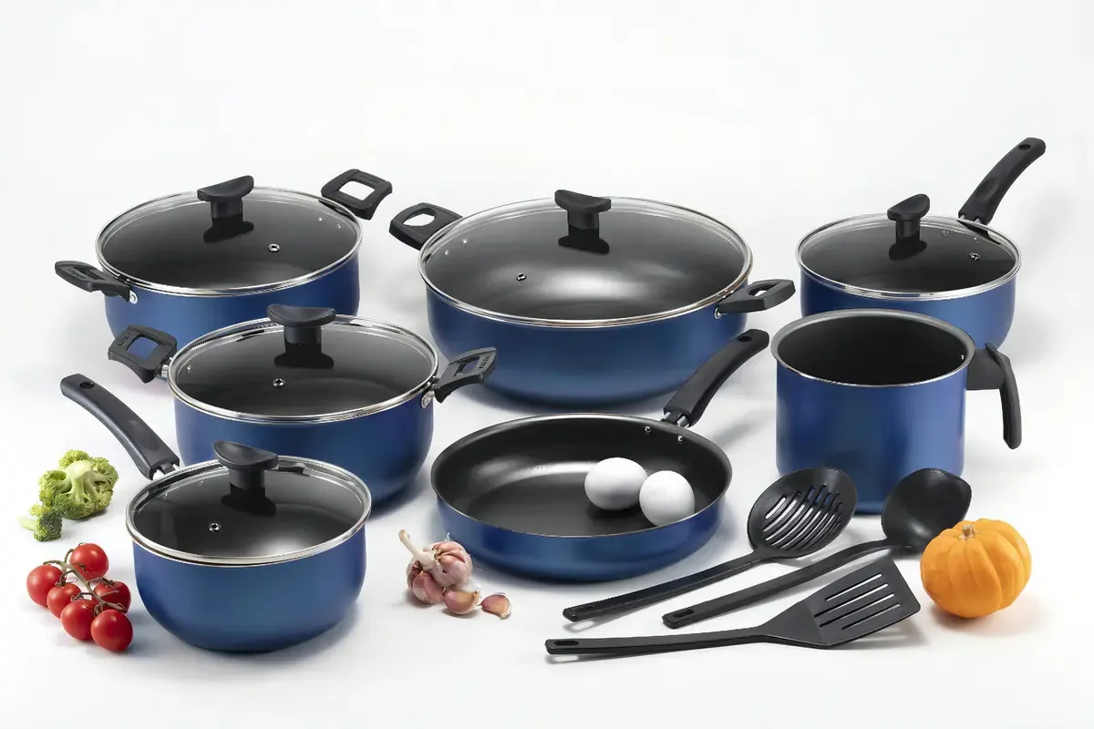 Jogo Panelas Grandes Robustas Com Wok 30 Antiaderente Teflon Cor Azul