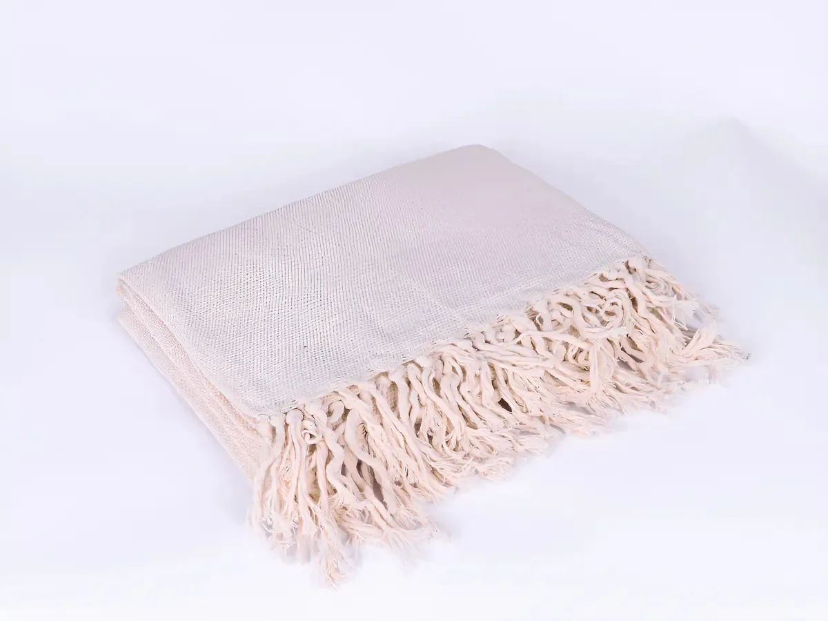 Manta Sofa Gigante BEMBOM 240x145cm Algodão Franjas Cor Palha