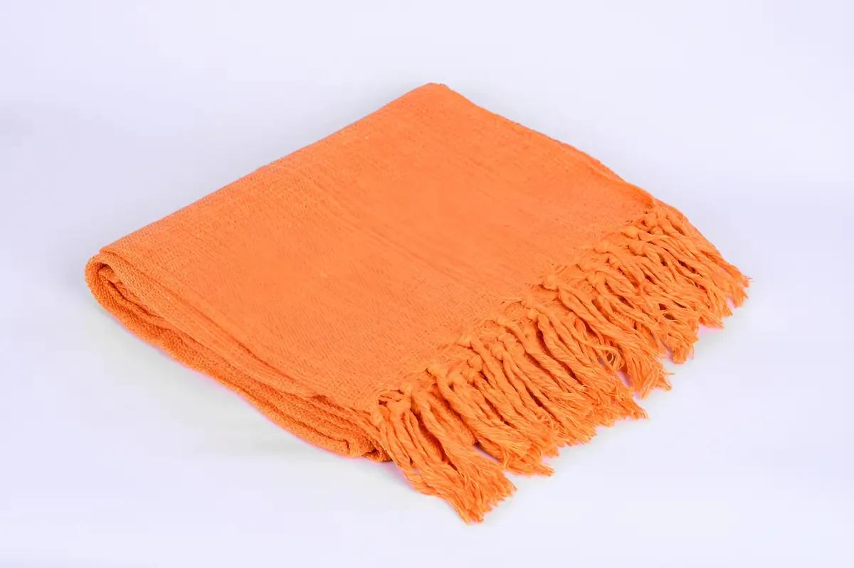 Manta Sofa Gigante Bembom 240x145 Franjas Artesanal Algodão Laranja-claro