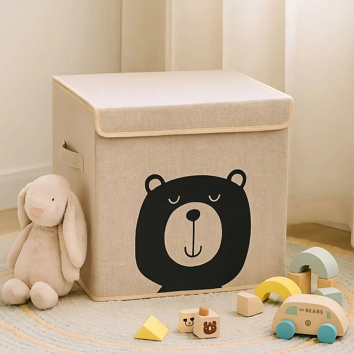 Caixa Organizadora Infantil Brinquedos Cesto Tampa Baú Oky's Ursinho