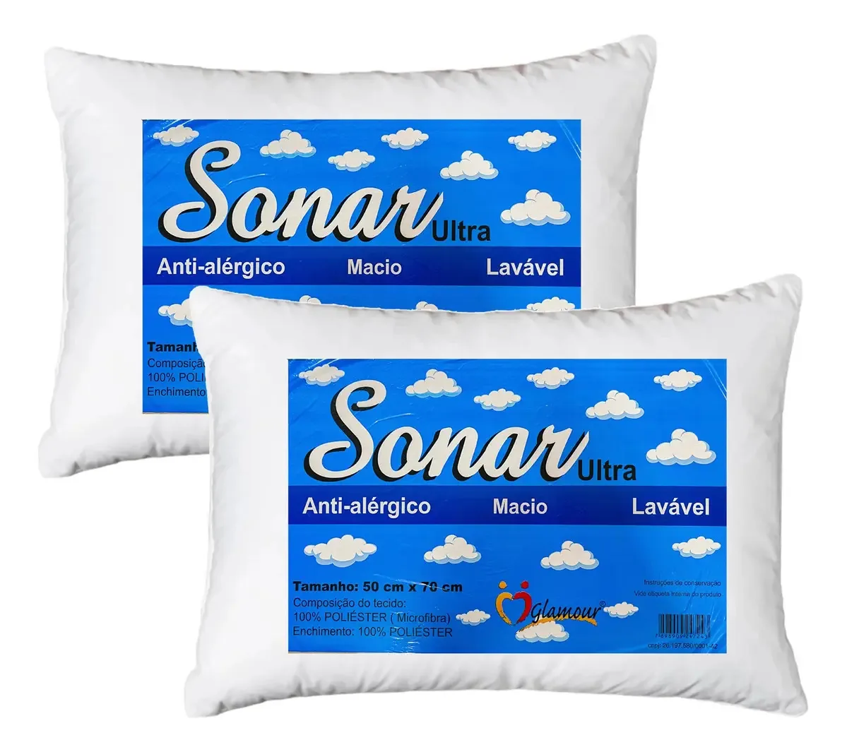 2 Travesseiros Macio Antialérgico Conforto Qualidade Sonar Cor Branco