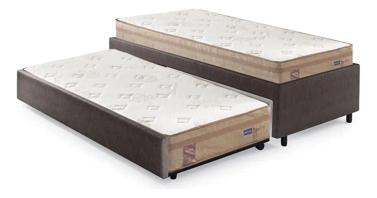 Bicama Courino Linho Marrom 88x188 C/ 2 Colchões Probel