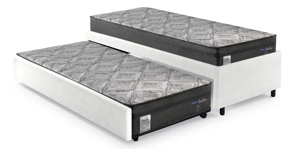 Bicama Courino Linho Branco 88x188 C/ 2 Colchões Probel