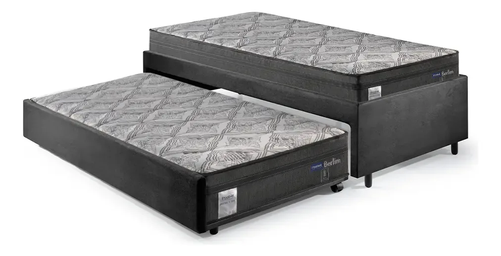 Bicama Solteiro Suede Preto 88x188 Com 2 Colchões Probel