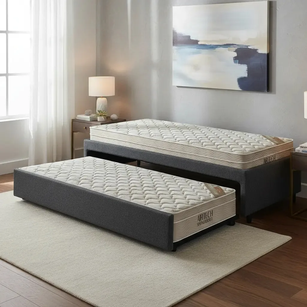 Bicama Box Solteiro Linho Cinza 88x188 com 2 Colchões Ortobom