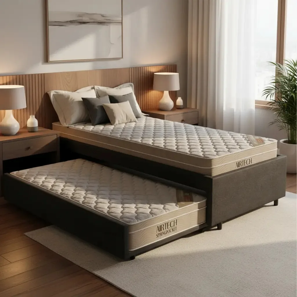 Bicama Box Solteiro Suede Preto 88x188 C/ 2 Colchões Ortobom