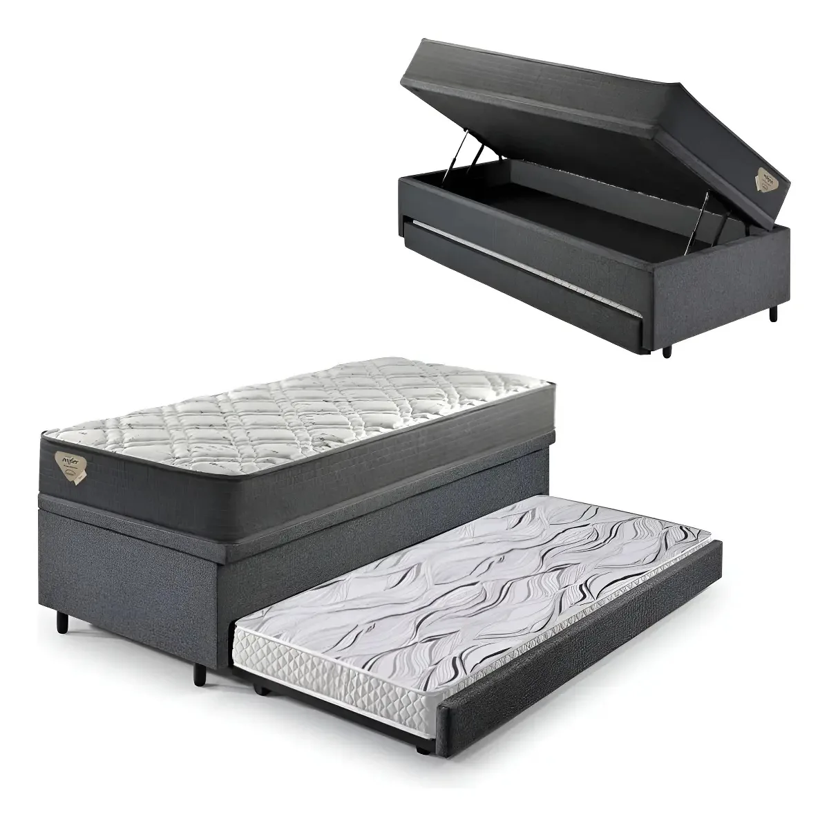 Bicama Box Baú B&G Cinza Ecoflex C/ Colchões Viúva 120x203cm