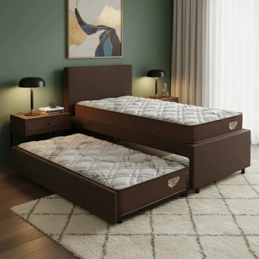 Bicama Solteiro 103x208 Suede Marrom C/ 2 Colchões Adorabile