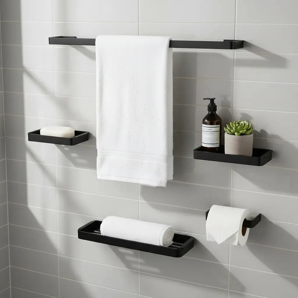 Kit De Acessórios Para Banheiro Preto Organizador Lavabo Preto