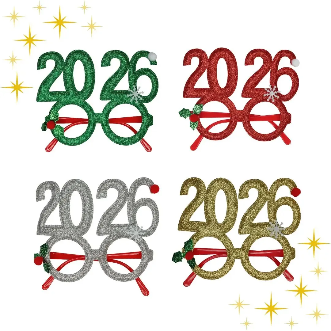 Kit 4 Óculos Para Festa Final De Ano Novo Com Brilhante - Sem Bagunça - Divertido Para Confraternização Família Equipe E Temático Festa Virada Do Ano.