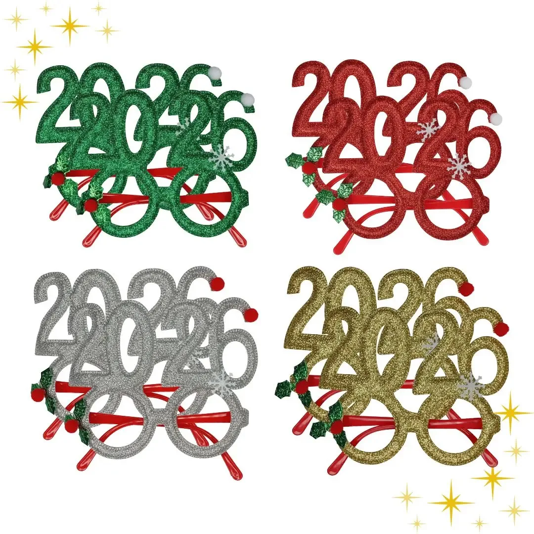 Kit 8 Óculos Para Festa Final De Ano Novo Com Brilhante - Sem Bagunça - Divertido Para Confraternização Família Equipe E Temático Festa Virada Do Ano.