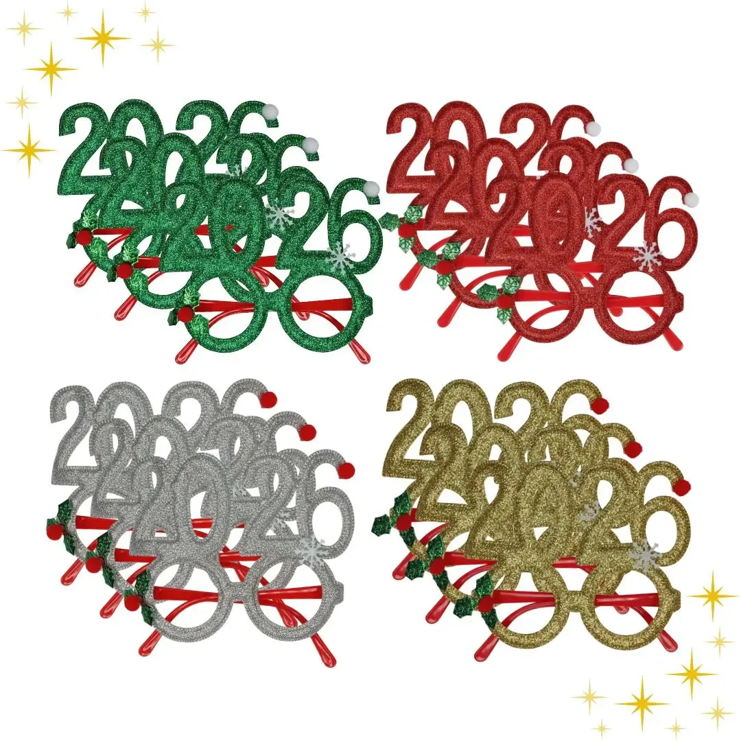 Kit 12 Óculos Para Festa Final De Ano Novo Com Brilhante - Sem Bagunça - Divertido Para Confraternização Família Equipe E Temático Festa Virada Do Ano.