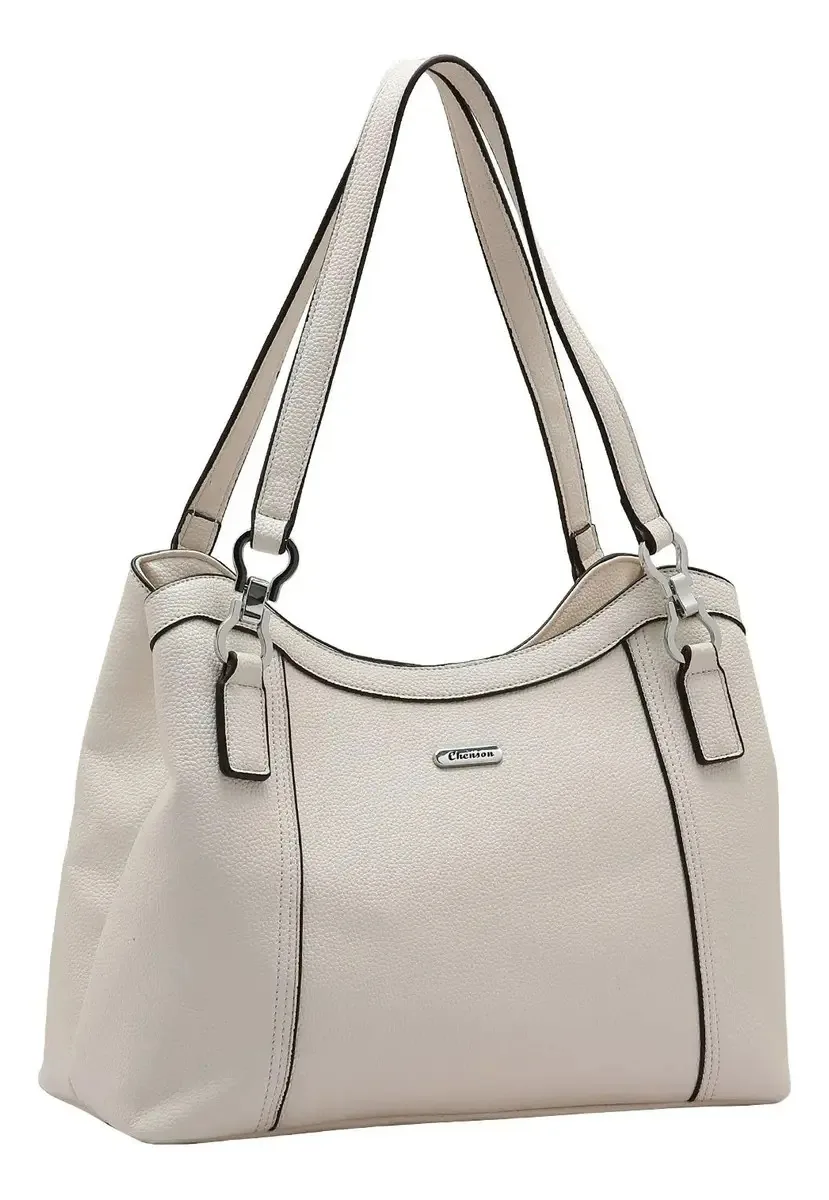 Bolsa Feminina Chenson Com Textura Delicada Off-White e Ferragens Ouro