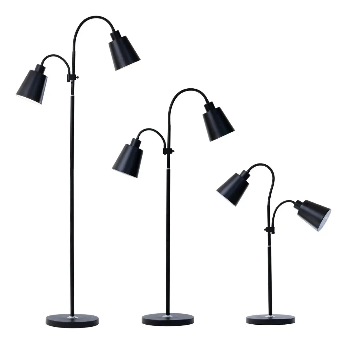 Luminaria Chão Articulada Dupla Abajur De Chão Piso Pedestal Cúpula Preto