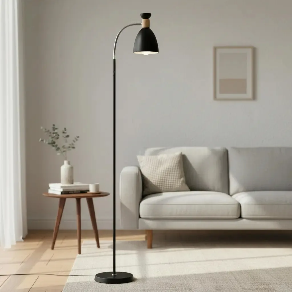 Abajur De Chão Flexivel Luminaria Chao Articulada Piso Cúpula Preto