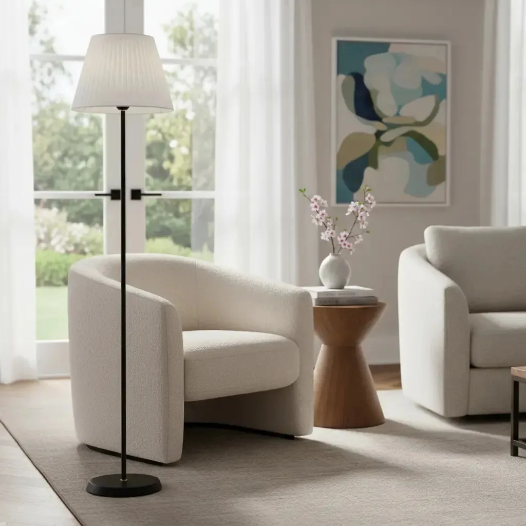 Abajur De Chão Luminária De Piso Poste Luminaria Chao Coluna Bege