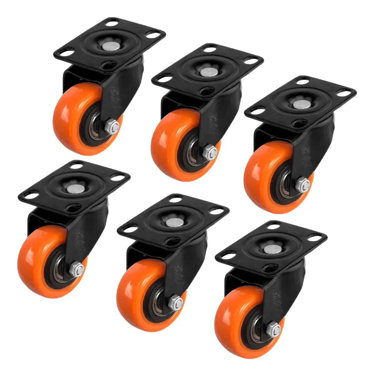 Kit 6 Rodízios Giratórios para Móveis, Bancadas e Carrinhos Laranja