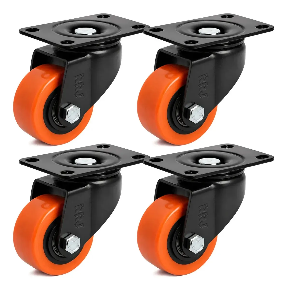 Kit 4 Rodízios Giratórios para Móveis e Carrinhos de 2" em PVC Laranja RRJ