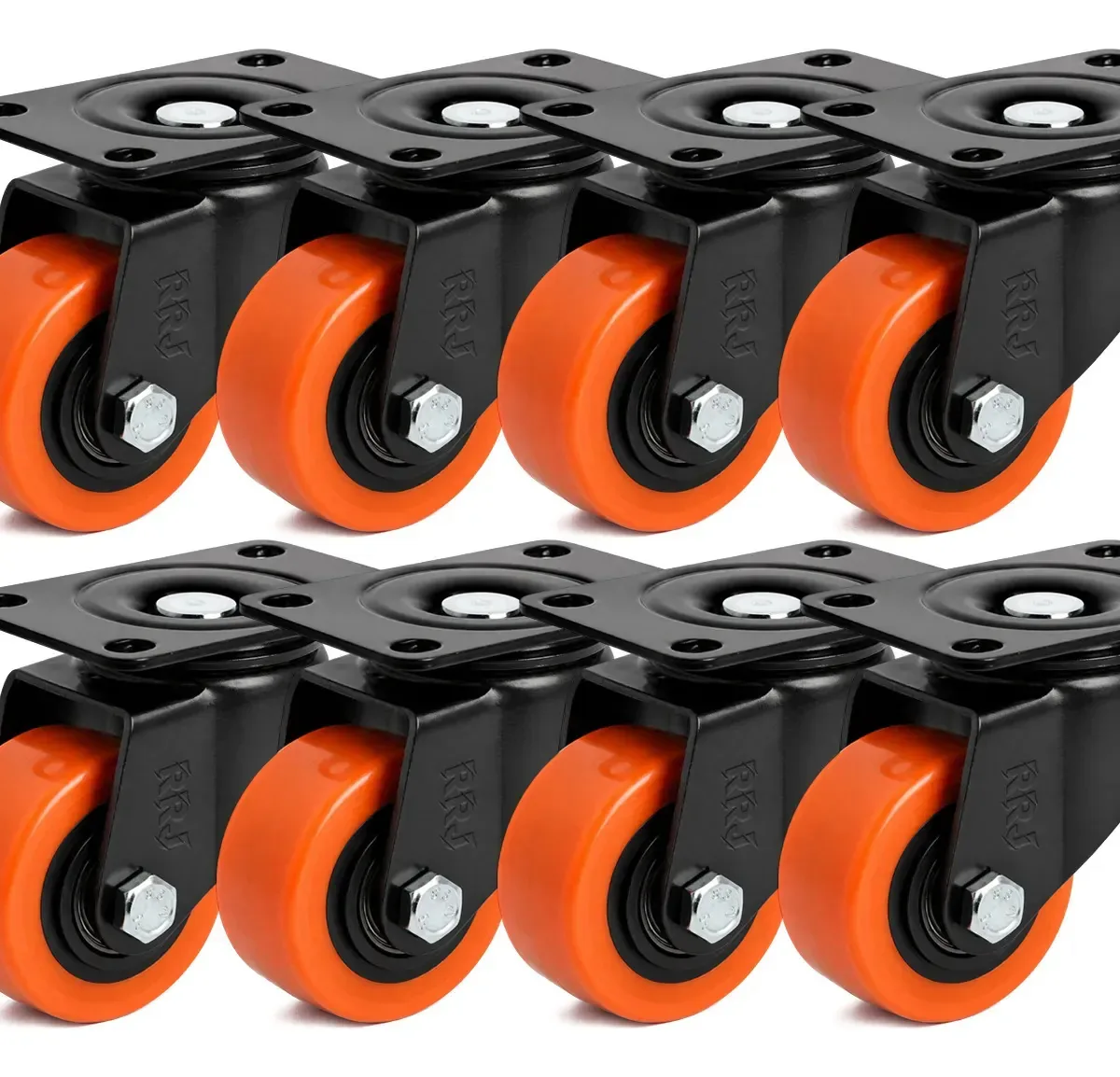 Kit 8 Rodízios Giratórios RRJ de PVC Laranja para Móveis e Carrinhos Industriais 50mm (2")