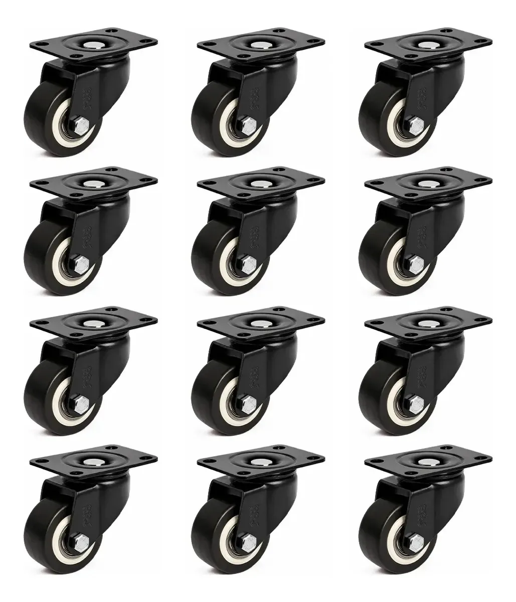 Kit 12 Rodízios Giratórios de PVC para Móveis, Bancadas e Carrinhos - 5 cm