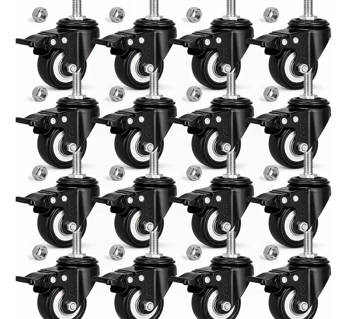 Kit Rodízios Giratórios 50mm com Freio para Móveis e Carrinhos (16 Unidades)