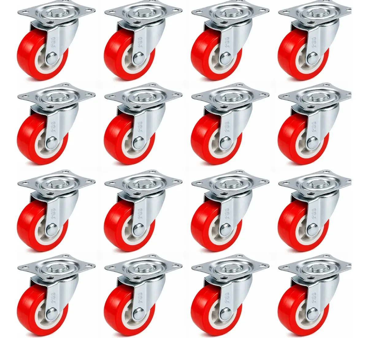 Kit 16 Rodas Giratórias de PVC Vermelho para Móveis e Carrinhos, 4 cm