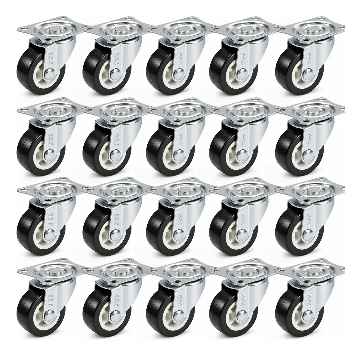 Kit 20 Rodinhas Giratórias 360° em PVC de 1,5" para Móveis e Carrinhos