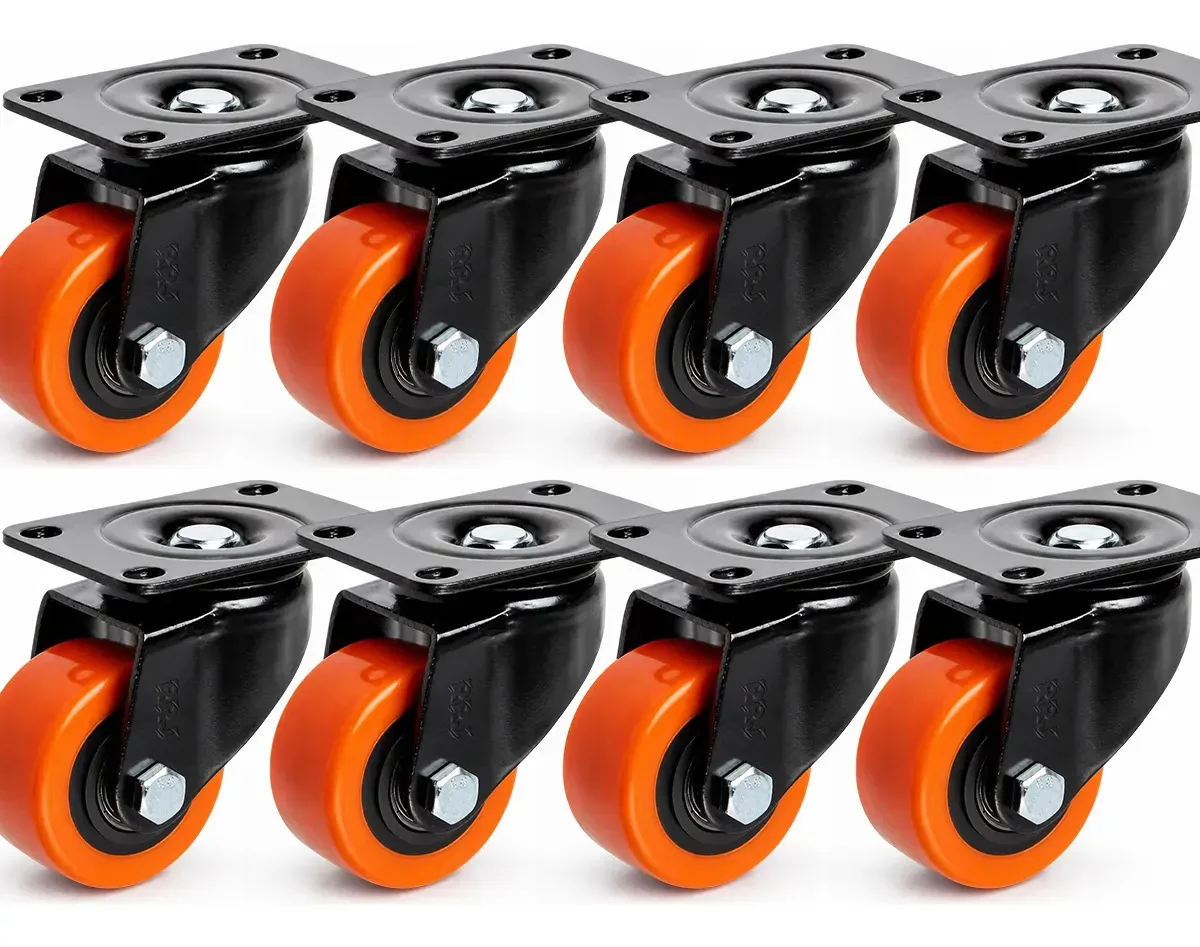 Kit 8 Rodízios Giratórios para Móveis e Carrinhos de PVC Laranja 4 cm