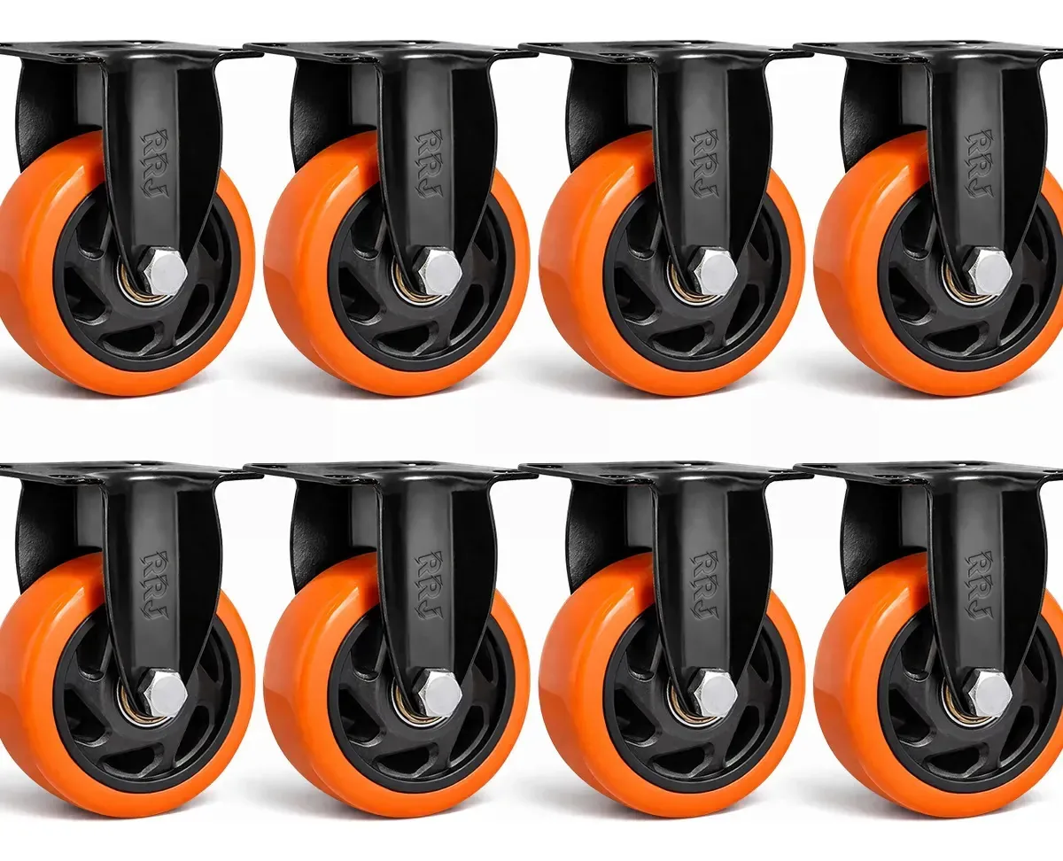 Kit 8 Rodas Fixas de PVC Laranja para Móveis e Carrinhos Industriais 3"