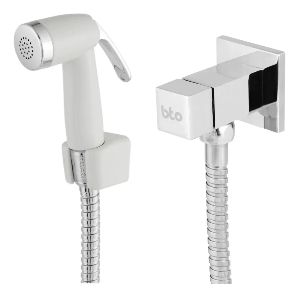 Ducha Higiênica Quadrada Bto Soluções Metal Cromada 1/4 Volta 120cm